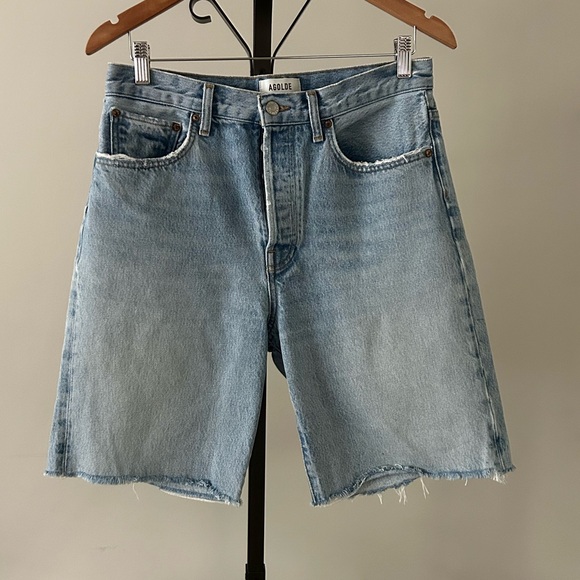 Agolde Pants - Agolde Ira Light Blue High-Rise Denim Bermuda Shorts, Size 27.